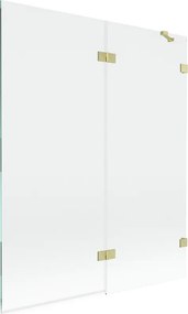 Mexen Lunar, 2-krídlová vaňová zástena pravá 140 x 150 cm, číre sklo, zlatá matná, 897-140-100-55-00-P