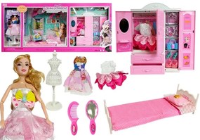 Lean Toys Súprava bábiky so šatníkom, posteľou a príslušenstvom