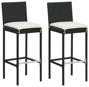 vidaXL Záhradné barové stoličky s vankúšmi 2 ks čierne polyratan-