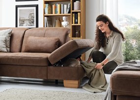 Rohová sedacia súprava Garland, hnedá látka, s funkciami