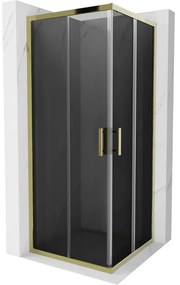 Mexen Rio, štvorcový sprchovací kút s posuvnými dverami 80(dvere) x 80(dvere) x 190 cm, 6mm šedé sklo, zlatý profil, 860-080-080-50-40