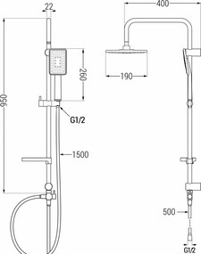 Mexen sprchový set X54 s hornou hlavicou  30x19 cm, čierna, 798545491-71