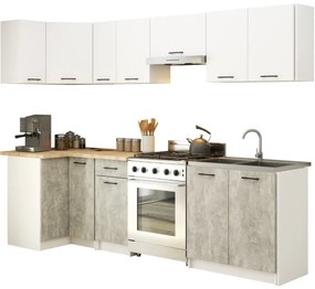 Rohová kuchynská linka OLIWIA 3 m biela / betón