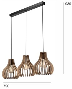 Luster na lanku TUCCI 3xE27/15W/230V dub/čierna