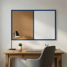 Toptabule.sk  Kombinovaná tabuľa biela v modrom drevenom ráme COLOR 90x60 cm