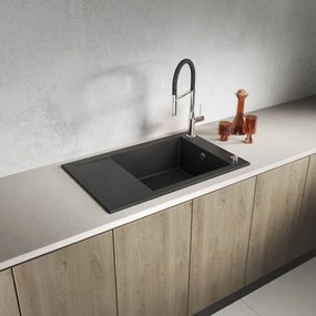 Laveo Pionier, 1-komorový granitový drez 780x500x207 s krátkym odkvapávačom, čierna škvrnitá, LAV-SBR_713T