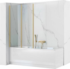 Trojdielna vaňová zástena REA AGAT-3 120 cm, zlatá kartáčovaná/transparent