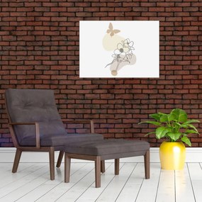 Obraz - Béžové kvety s motýľom N⁰3 (70x50 cm)