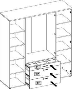 Šatníková skriňa so zrkadlami Vesala, 180 cm, biela