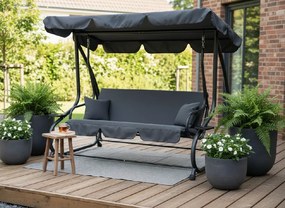 Garden Line ZÁHRADNÁ HOJDAČKA 210 x 120 x 170 cm ANTRACITOVÁ S FUNKCIOU LEŽAČKA