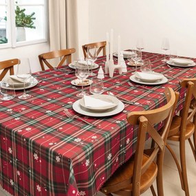 Goldea vianočný hranatý teflónový obrus - červené káro s vločkami 80 x 80 cm