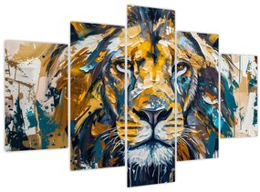 Obraz - Abstraktná olejomaľba s levom (150x105 cm)