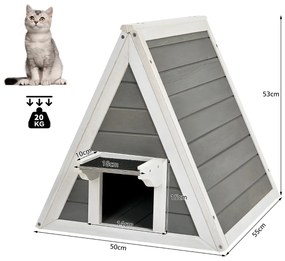 Domček pre mačky, drevený, sivý | 50 x 55 x 52 cm