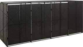 vidaXL Ohrada na štyri odpadkové koše čierna 274x80x117 cm polyratan