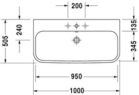 Duravit Happy D.2 - Umývadlo do nábytku s prepadom 1000x505 mm, otvor pre batériu prepichnutý, biela 2318100000