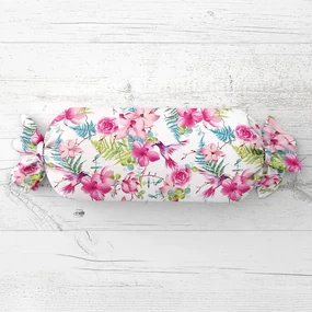 Biante Vankúš valec bonbon Sandra SA-493 Kolibríky s ružovými kvetmi na bielom 15x80 cm