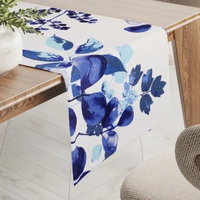 Biante Bavlnený behúň na stôl Sandra SA-605 Modrý eukalyptus na bielom 45x140 cm