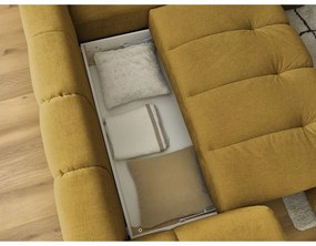 Rozkladacia/s úložným priestorom rohová pohovka v horčicovej farbe (pravý roh/do L) Fuji – Bobochic Paris