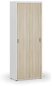 Kancelárska skriňa so zasúvacími dverami PRIMO WHITE, 2128 x 800 x 420 mm, biela/dub prírodná