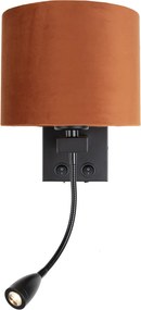 Nástenná lampa čierna s flexibilným ramenom a oranžovým tienidlom so zlatým interiérom 18cm - Brescia Combi