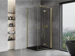 Mexen Mist-F T, 1-krídlový skladací sprchový kút pravý 70 x 70 cm, číre sklo, zlatý lesklý profil, 8A6T-070-070-50-00-P