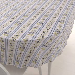 Biante Bavlnený oválny obrus Sandra SA-348 Sivé popínavé kvety a modré pruhy 120x140 cm
