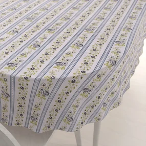 Biante Bavlnený oválny obrus Sandra SA-348 Sivé popínavé kvety a modré pruhy 120x140 cm