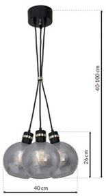 Závesné svietidlo Omega1, 3x garfitové sklenené tienidlo, b/g