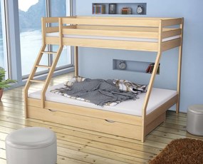 Poschodová posteľ z masívu DENIS vr. oboch roštov - 200x90/140 cm - prírodné