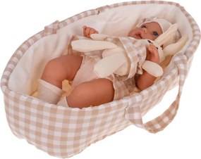 Bábika Lovely Baby s košíkom a zajačikom béžová