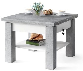 Rozkladací konferenčný/jedálny stôl so zvíhacou doskou CALEB šedá betón/biela