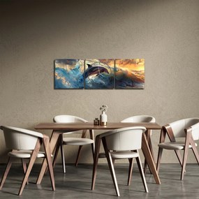 Obraz - Delfín, ilustrácie (s hodinami) (90x30 cm)