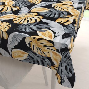 Biante Bavlnený obdĺžnikový obrus Sandra SA-228 Sivé a zlaté tropické listy na čiernom 140x180 cm