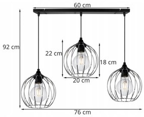 Závesné svietidlo TORONTO, 3x chrómové drôtené tienidlo