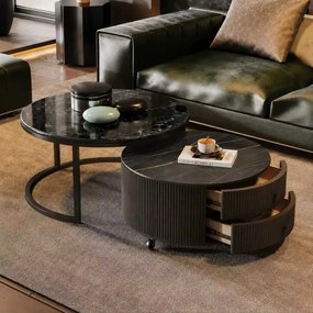 LuxuryForm DESIGN Konferenčný stolík ROYAL 80 / 60 cm – tmavý mramorový dekor (set 2 ks)