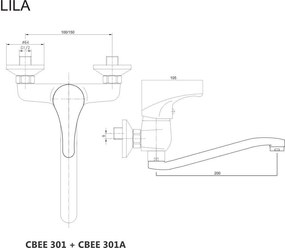 Mereo Mereo, Drezová nástenná baterie, Lila, s ramienkom plochým vyhnutým 180 mm, chróm, MER-CBEE301A05