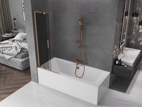 Mexen Velar L, 2-krídlová posuvná vaňová zástena 75 x 150 cm, 8mm šedé sklo, medená matná, 896-075-003-41-65