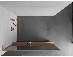 Mexen Kioto+ L, sprchová zástena Walk-In s poličkou a vešiakom 120 x 200 cm, 8mm sklo vzor zrkadlo, medený matný profil, 800-120-123-65-50