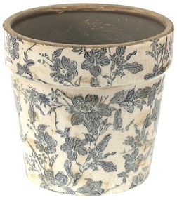 Keramický obal na kvetináč so šedými kvetmi Mell French - Ø 16*15 cm
