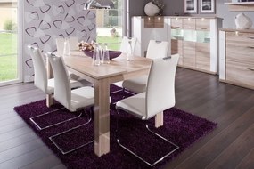 Široká vitrína Caracas typ 22, dub/biely lesk, s osvetlením