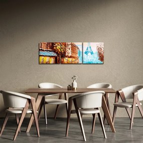 Obraz - Daždivého počasia a Eiffelovej veže (s hodinami) (90x30 cm)