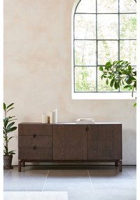 Tmavohnedá nízka komoda v dekore duba 160x73 cm Arun – Unique Furniture