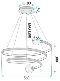 Toolight Toolight, LED závesné svietidlo, 60W, 3000K, LHJ029-CP, čierna, OSW-50047