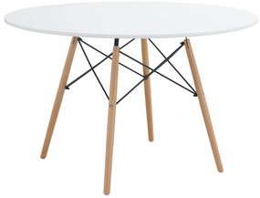 Jedálenský stôl, biela matná/buk, priemer 120 cm, DEMIN NEW