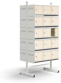 Skrinka na topánky ENTRY, základná sekcia, 30 drevených dverí, 1800x900x600 mm, biela/breza