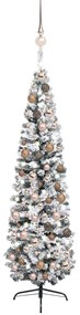 Úzky vianočný stromček s LED a sadou gulí zelený 210 cm 3077858