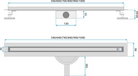 Rea Neox Slim Pro, odtokový sprchový žľab 50 cm, brúsená oceľ, REA-G5800