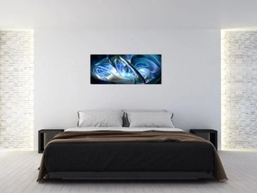 Obraz modrých fraktálov (120x50 cm)