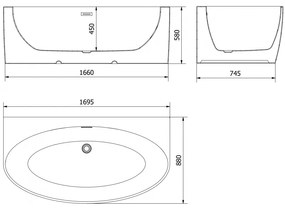 Mexen Bruna, voľne stojaca vaňa ku stene 170 x 88 cm, biela lesklá, biely prepad, 52731708800-20