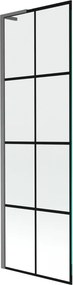 Mexen Next L, 1-krídlová vaňová zástena 60 x 150 cm, 6mm číre sklo-čierny vzor, grafitový profil, 895-060-000-03-77-66